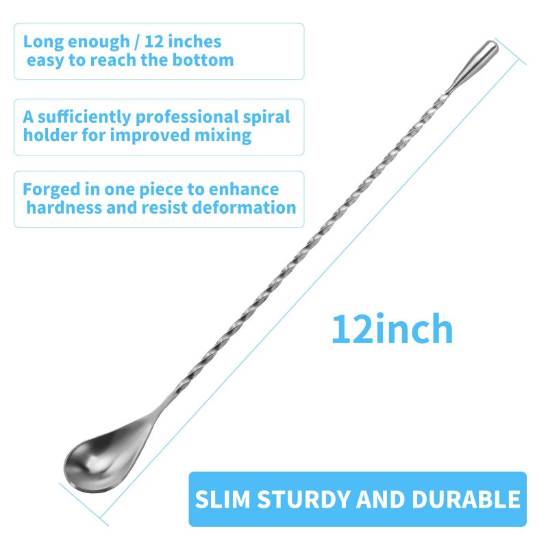 SZLFSX 6 Pcs 12 Inch Bar Mixing Spoon Cocktail Spoon Stainless Steel Bar Long Spoon With Spiral Pattern - Image 2
